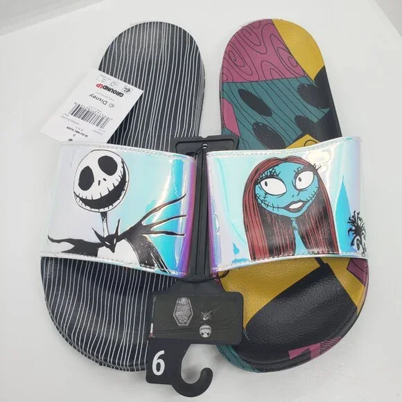 Nightmare Before Christmas Slides Sandals Women's 9 Jack Skellington Sally Xmas - Picture 2 of 11